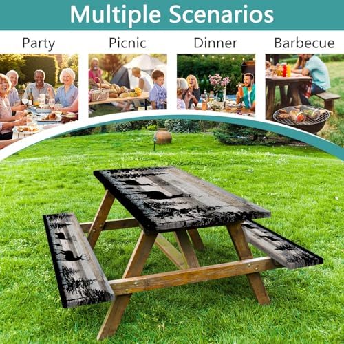 Forest Deer Picnic Table Cover with Bench Covers and Bag, Camping Essentials, Waterproof Windproof, Fitted Tablecloth Cover with Elastic Edge, for Indoor & Outdoor, Garden, 3 PCS, 30x72 Inch - Image 4