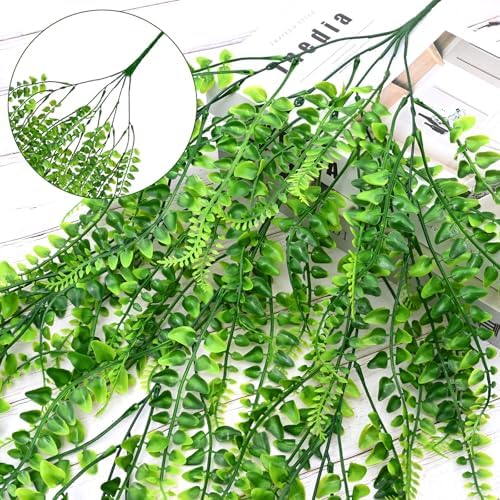 Waipfaru 8Pcs Fake Ferns Fake Hanging Plants Artificial Ferns Vine Greenery - Image 3