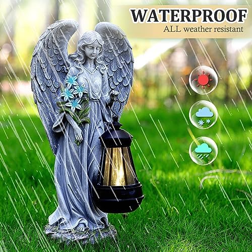 VChymm Solar Angel Outdoor Garden Decor Statues – 13.2 inches Solar Outdoor Sculptures for Outside Yard Art Patio Balcony Front Lawn Ornaments Gifts for Mom Grandma Women - Image 5