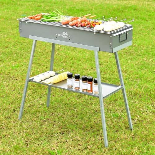 WILLBBQ Charcoal Grill, Portable BBQ Grill with Removable Stand & Shelf - Image 2