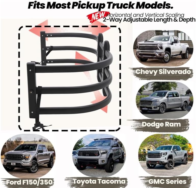 Truck Bed Extender,Aluminum Bilateral Retractable Tailgate Extender,52"-62.6"|23"–26.7"|H18,Fits for Ford F150,Titan,ToyotaTundra,ChevySilverado,GMC Sierra,Ram 1500/2500/3500,with Pair of Brackets - Image 5