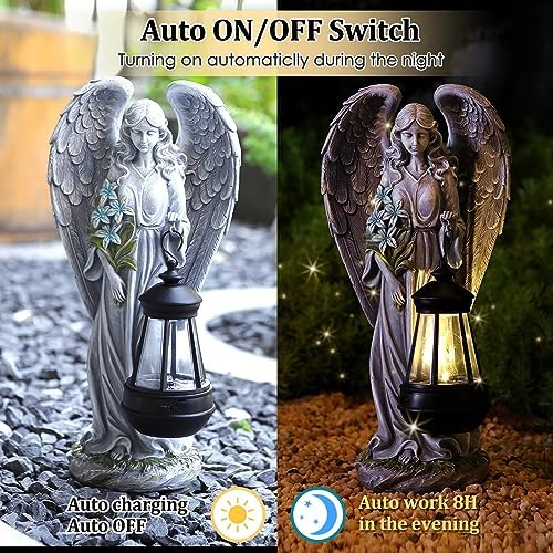 VChymm Solar Angel Outdoor Garden Decor Statues – 13.2 inches Solar Outdoor Sculptures for Outside Yard Art Patio Balcony Front Lawn Ornaments Gifts for Mom Grandma Women - Image 6