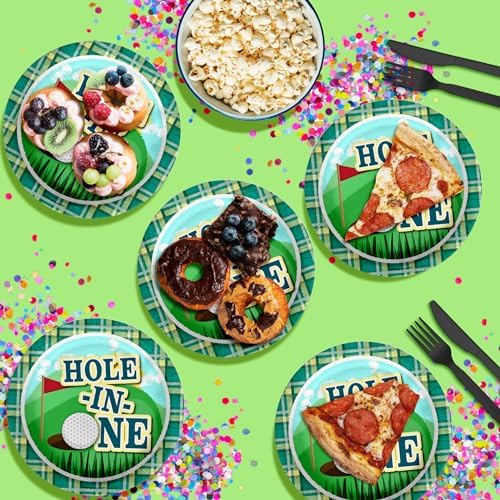 Hole in One Golf First Birthday - 32 Piece Disposable Party Supplies - Decorations for Golfing 1st Birthday Round Party Plates - Large 9" Paper Plates In Bulk - Image 4