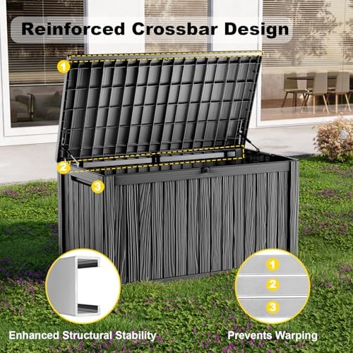 180 Gallon Waterproof Outdoor Storage Box, UV Resistant Resin Deck Box with Hydraulic Rod for Reinforced Stability, Perfect for Patio, Garden, and Pool（Black，180 Gallon） - Image 4
