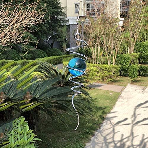 FONMY Gazing Ball Spiral Tail -Decorative Wind Spinner 11" inch Tail and 2" inch Glass Orb. Indoor Outdoor Garden Decoration Silver Blue -13 inch Height - Image 3