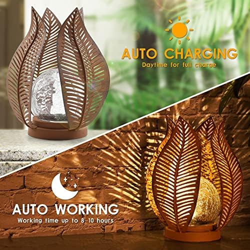Solar Outdoor Lights Garden Decor Waterproof Crackle Glass Globe,Metal Yard Art Outdoor Solar Garden Lights for Decor Yard,Porch,Patio Decorations.Gardening Gifts for Women/Mom. - Image 4