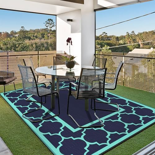 GENIMO Outdoor Rug, Waterproof Plastic Rugs for Patio, 6'x9' Blue Green - Image 3