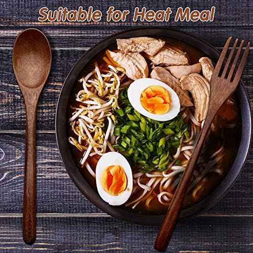 Patelai 10 Pieces Wooden Spoons Forks Set Wooden Utensils for Eating - Image 4