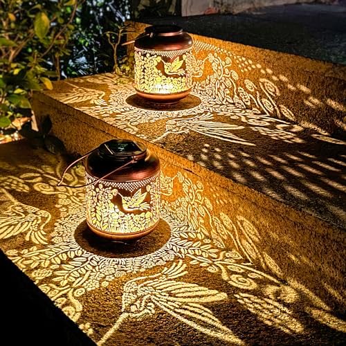 Hummingbird Solar Lanterns Outdoor Waterproof Hanging Solar Lights Hummingbird Gifts for Women Men Mom Metal Bird Decorative LED Lanterns for Yard, Patio, Lawn, Pathway, Landscape, Garden Decor - Image 5