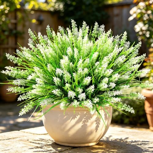 24 Bundles Faux Outdoor Plants, UV Resistant Artificial Fake Lavender Flowers with Monkey Grass for Outdoors, Realistic Faux Lavender Greenery Shrubs for Porch Yard Garden Window Box Home Decor by TrueGloArtficialGreenery