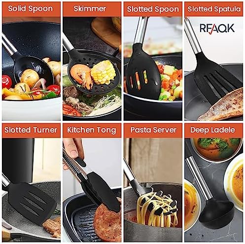 40PCs Silicone Cooking Utensils Set 446℉ Heat Resistance, RFAQK BPA Free Kitchen Utensils Set for Nonstick Cookware, Gadgets includes Can Opener, Potato Smasher,Peeler,Tongs,Spatula Set,Pizza Cutter - Image 6
