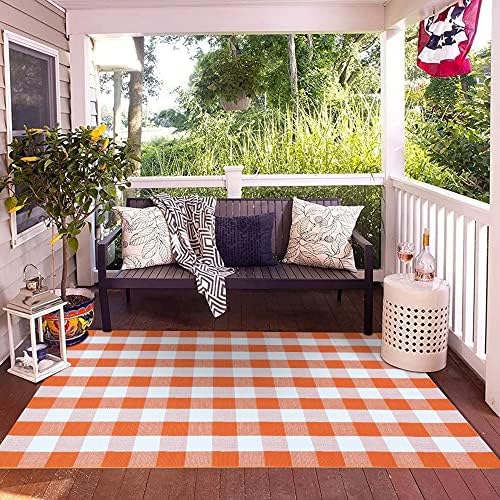 SEEKSEE Halloween Decor Buffalo Plaid Rug 4' x 6' Orange and White Large Front Door Mat, Layering Area Rug, Halloween Rug for Outdoor Patio Entryway Indoor Living Room Kitchen Dining Room Decor - Image 5
