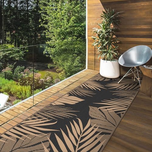 GENIMO Outdoor Rug, Waterproof Plastic Runner Rugs, 2.5'x8' Black Brown - Image 4