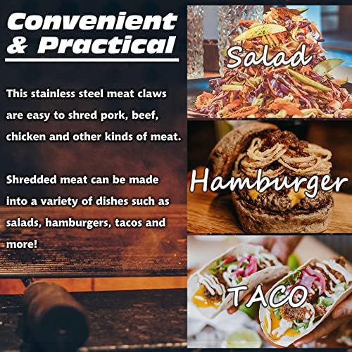 LOPE & NG Meat Handler Shredder Claws Set Of 2 - Wood Stainless Steel BBQ Pulled Pork Paws For Shredding Handing Carving Food - Image 6