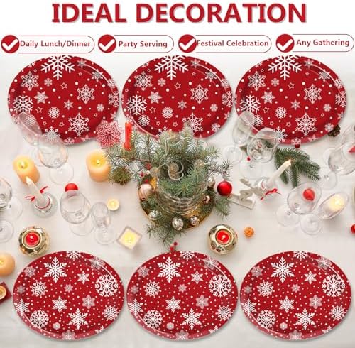 Qyeahkj 50 Pcs Winter Oval Paper Plates Disposable Large 11" Winter Snowflake Plates Red and White Party Platters Decoration Supplies for Xmas Holiday Party Dinner Serving Dish Tableware Decor - Image 5