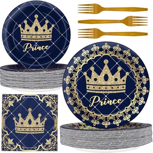 Prince Party Decorations - Prince Party Plates and Napkins for Kids Birthday Party, Serves 40 Guests by BonBeeDesign