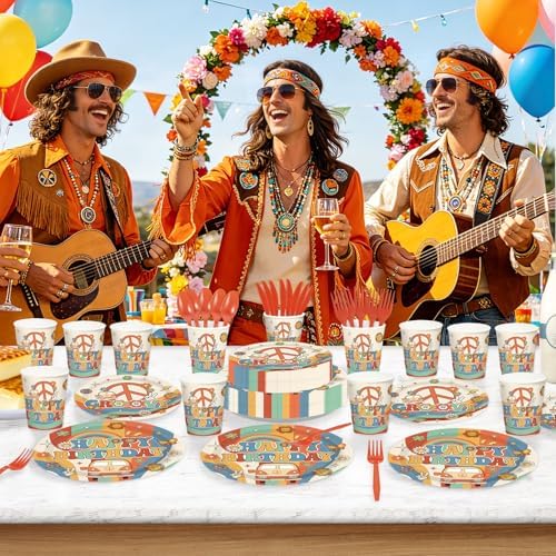 168 Pcs Groovy Birthday Party Decorations for Hippie, Serves 24 - Image 6