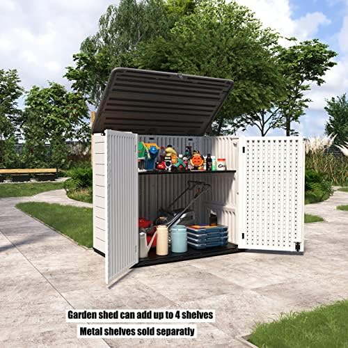 Mrosaa Resin Outdoor Storage Shed, 38 cu.ft Outdoor Storage Box Waterproof for Garden Tools, Patio Furniture, Trash Cans, Garage Storage, Customized Shelves & Lockable (Off White) - Image 2
