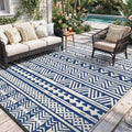MontVoo Outdoor Rug 8x10 Waterproof Outdoor Patio Rug Mat Reverisble Plastic Straw Outdoor Rug for RV Camping Picnic Beach Balcony Boho Navy Blue by MontVoo