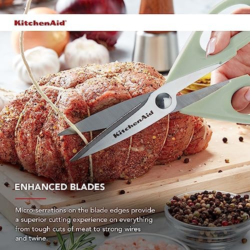KitchenAid All Purpose Kitchen Shears with Protective Sheath Durable Stainless Steel Scissors, Dishwasher Safe, Soft Grip Comfort Handle, 8.72 Inch, Pistachio - Image 5