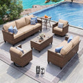 UDPATIO Patio Furniture Set, 6 Pieces Outdoor Furniture Sets with Rocking Swivel Chairs, Wicker Rattan Outdoor Conversation Set with Storage Table and Waterproof Covers for Backyard Deck Porch, Khaki by UDPATIO