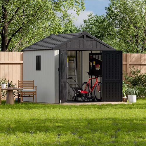 Patiowell 8x8 FT Resin Outdoor Storage Shed with Floor, Beige - Image 2
