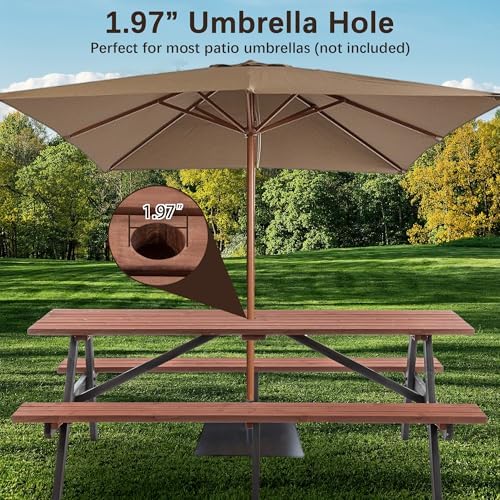 Brown 75" Rectangular Wooden Picnic Table for Outdoors - Image 5