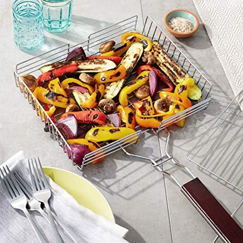 Outset Rosewood Handle Grill Basket, Fish and Vegetable Grill Basket, Chrome - Image 5