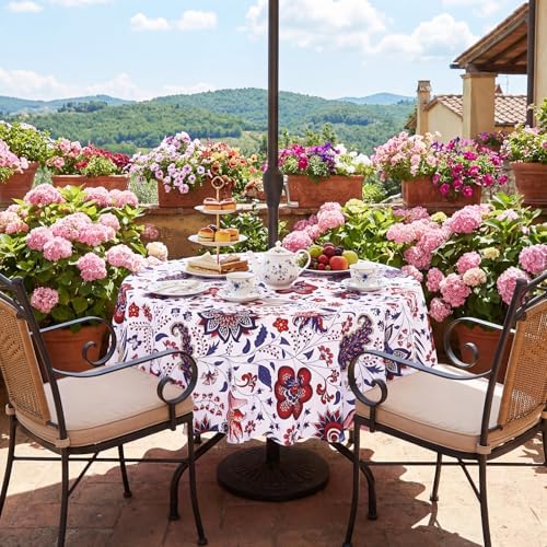 SquarePie 60'' Round Outdoor Tablecloth with Umbrella Hole and Zipper, Water Resistant SpillProof Patio Table Cloth for Spring Summer Camping Garden Poolside Picnic BBQS, Gorgeous Flowers - Image 5