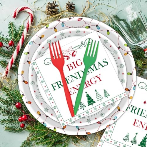 Friendsmas Christmas Party Decorations Tableware, 96PCS Merry Friendsmas Disposable Paper Plates and Napkins Decorations, Funny Christmas Forks for Xmas Holiday Birthday Supplies - Image 5