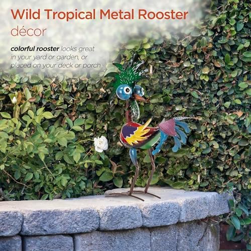 Alpine Corporation - 19" Tall Wild Tropical Metal Rooster Yard Statue – Colorful Indoor/Outdoor Garden Décor, Rustic & Fun Farm Animal for Garden, Patio, Lawn, or Porch - Image 4