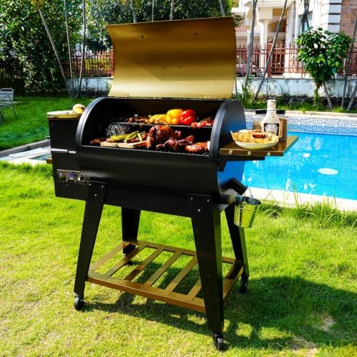 KingChii Wood Pellet Grill & Smoker, Electric Pellet Smoker Grill, 766 sq. in. Cooking Capacity, 18.3LB Hopper for Outdoor Patio Cooking Barbecue(Up to 500°F)-Bronze - Image 6
