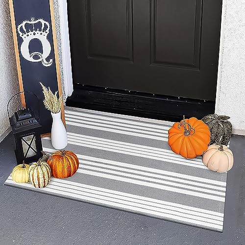 OJIA Front Door Mat Outdoor Doormat 24"x36" Fall Striped Outdoor Rugs by OJIA