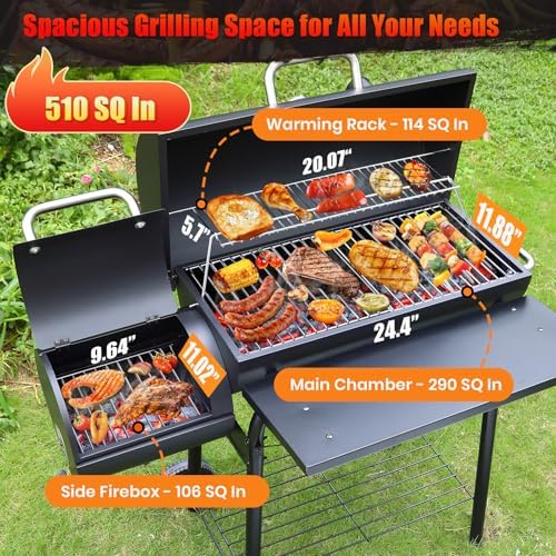 Realcook Charcoal Grills with Offest Smoker: Spacious Barrel Charcoal Grill - Image 2