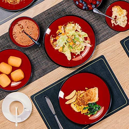 TP 18-Piece Melamine Dinnerware Sets, Service for 6, Black&Red - Image 3