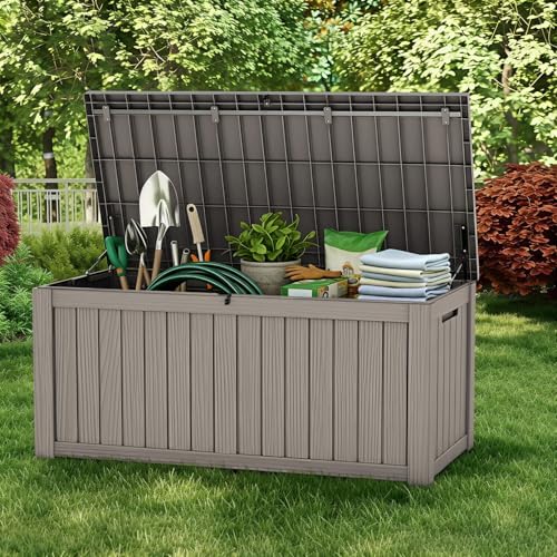 200 Gallon Large Outdoor Storage Box Waterproof, UV Resistant Resin Deck Box with Hydraulic Rod & Lockable Latch for Patio Furniture, Outside Storage Box for Garden Tools, Patio Cushions, Gray - Image 4
