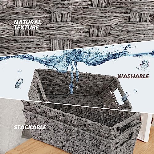 Onlytak 2-Pack Plastic Wicker Toilet Paper Baskets, Grey 15.75"x6.75"x4.75" - Image 3