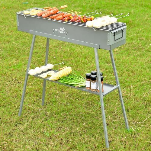 WILLBBQ Charcoal Grill, Portable BBQ Grill with Removable Stand & Shelf - Image 2