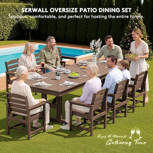 SERWALL Outdoor 84" HDPE Rectangular Dining Table for 6-8,All-Weather,Brown - Image 6