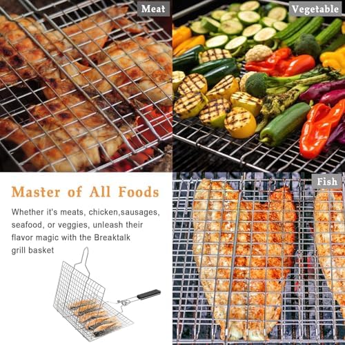 Fish Grill Basket Set, 2 Pack Lockable BBQ Grilling Baskets with Brush - Image 3