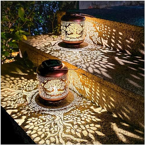 2 Pack Tree of Life Outdoor Solar Hanging Lanterns Waterproof LED Solar Lights Metal Decorative Lantern for Garden, Patio, Courtyard, Backyard, Yard Decor Unique Tree of Life Gifts for Women Gardening by TIGGSY