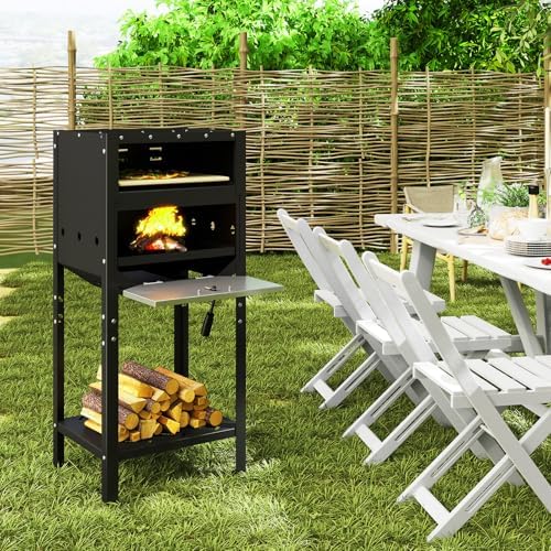 Happygrill 12” Pizza Oven Outdoor with Wood Storage, Stone & Peel - Image 2