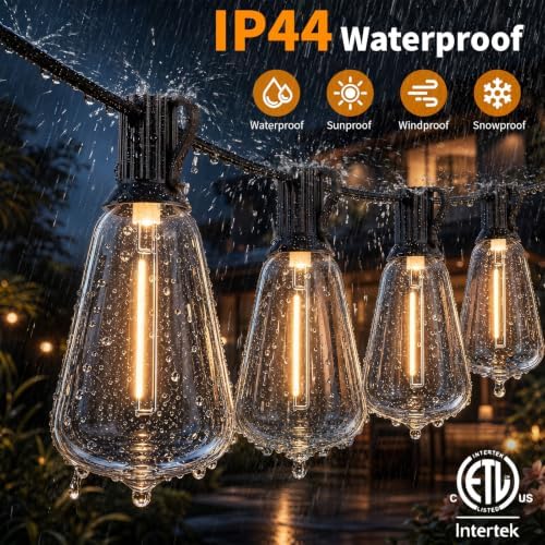 Hotsonic Remote Control Outdoor String Lights Waterproof, 100FT LED Outside Lights with Shatterproof Bulbs, Dimmable Hanging Light 3 Modes for Patio Porch Garden pergola Yard House Bistro Party decors - Image 3