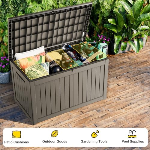 DRATO 280 Gallon Deck Boxes Outdoor Waterproof, Lockable Outdoor Storage Box for Patio Furniture Pool Supplies Garden Tools, Weatherproof Resin Storage Box for Backyard (Grey, 280 Gallon) - Image 4