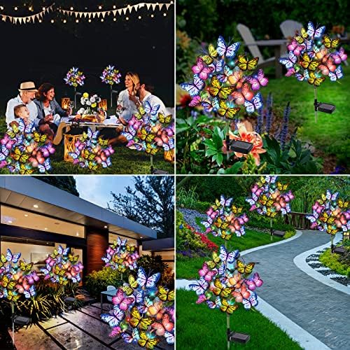 Adecorty Solar Garden Lights Solar Lights Outdoor Waterproof Decorative 4 Pack with 88 LED 68 Butterfly Solar Lights for Garden Yard Decor Christmas Decorations, Gifts for Mother's Day Mom - Image 2