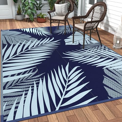 GENIMO Outdoor Rug, Waterproof Plastic Rugs 10'x14' for Camping Blue by GENIMO
