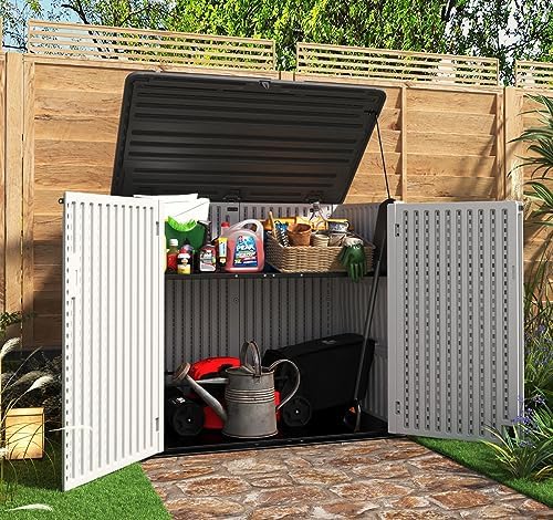 KINYING Horizontal Outdoor Storage Shed,47 Cu.ft Resin Outdoor Storage Cabinet Waterproof for Garden/Patio/Backyards - Image 2
