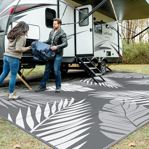 GENIMO Outdoor Rug, Waterproof Plastic Rugs 10'x20' for Camping Grey White by GENIMO