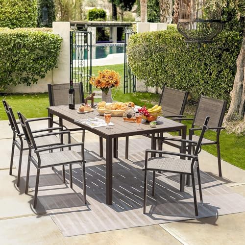 Homall 7 Pieces Patio Dining Set, Metal Outdoor Dining Set for 6, Brown - Image 2