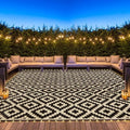 SAND MINE Reversible Mats with Led Strip Lights, Plastic Straw Rug, Modern Area Rug, Large Floor Mat for Outdoors, Patio, Backyard, Deck, Picnic, Camping, Black & Beige, 8' x 10' by SANDMIND
